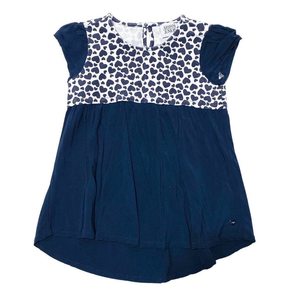 Armani Junior Heart Print Navy Blue High Low Dress
